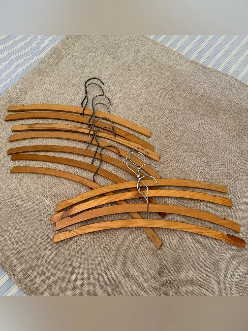 11 piece set of vintage curved solid wood coat suit hangers
